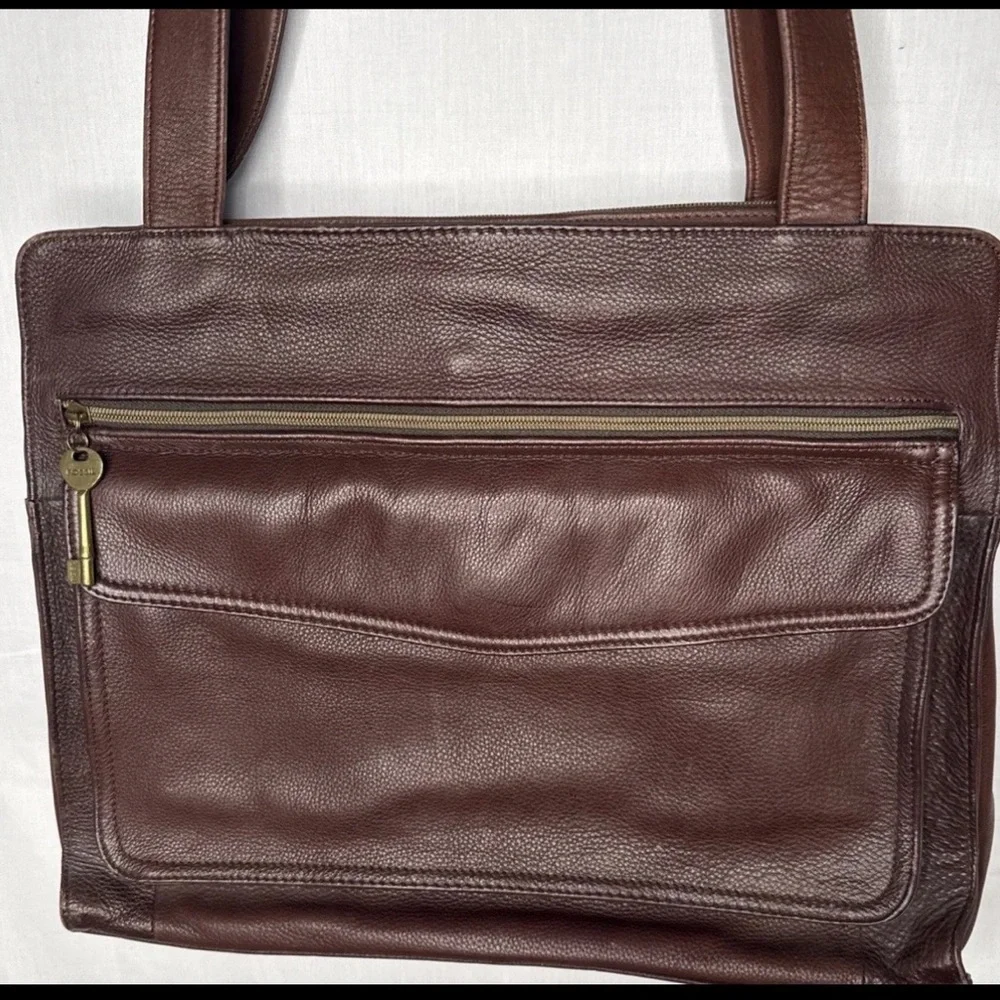 Vintage Large Fossil Tan Brown Leather Shoulder Bag Satchel Laptop Bag